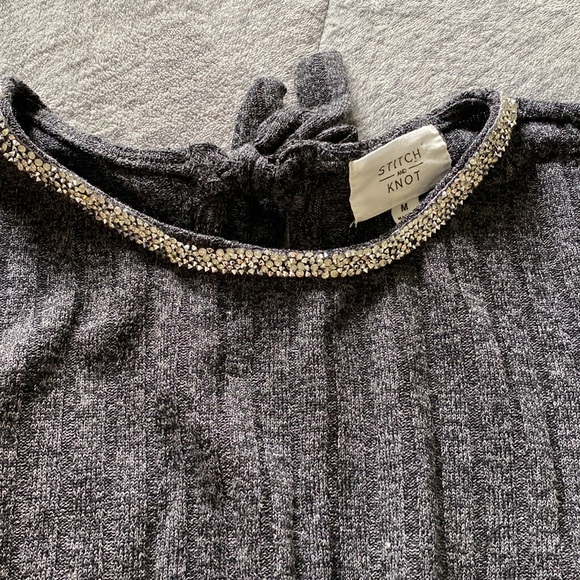 Dark gray sweater with rhinestone neckline, size M - Picture 2 of 5